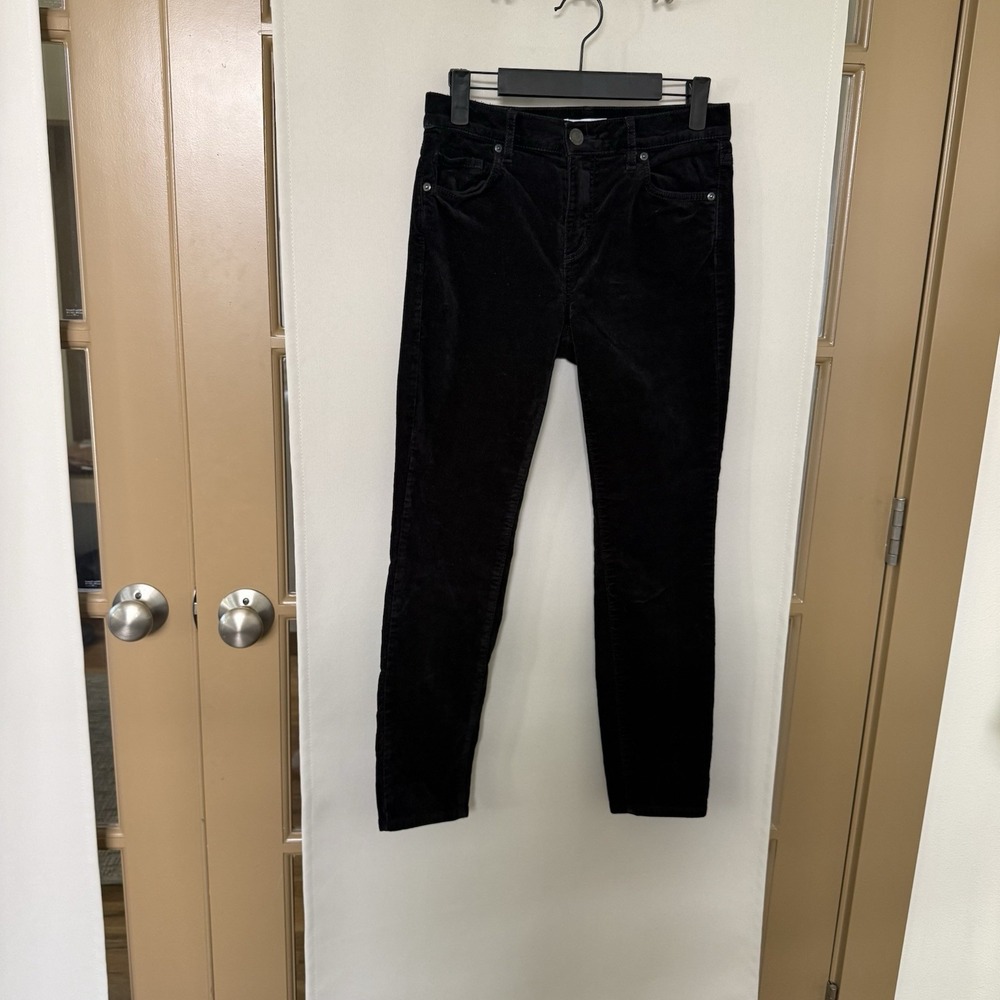 Loft Womens 26/2 Black Skinny Velour Pants Bottoms Pockets Stretch Comfort